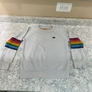 Aviator Nation Sweatshirt 10 Gray Rainbow Stripe Raglan Sleeve Fleece Pullover